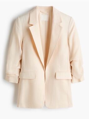 H&M Gathered-Sleeve Blazer in Cream